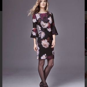 Black Floral-print Bell-sleeve